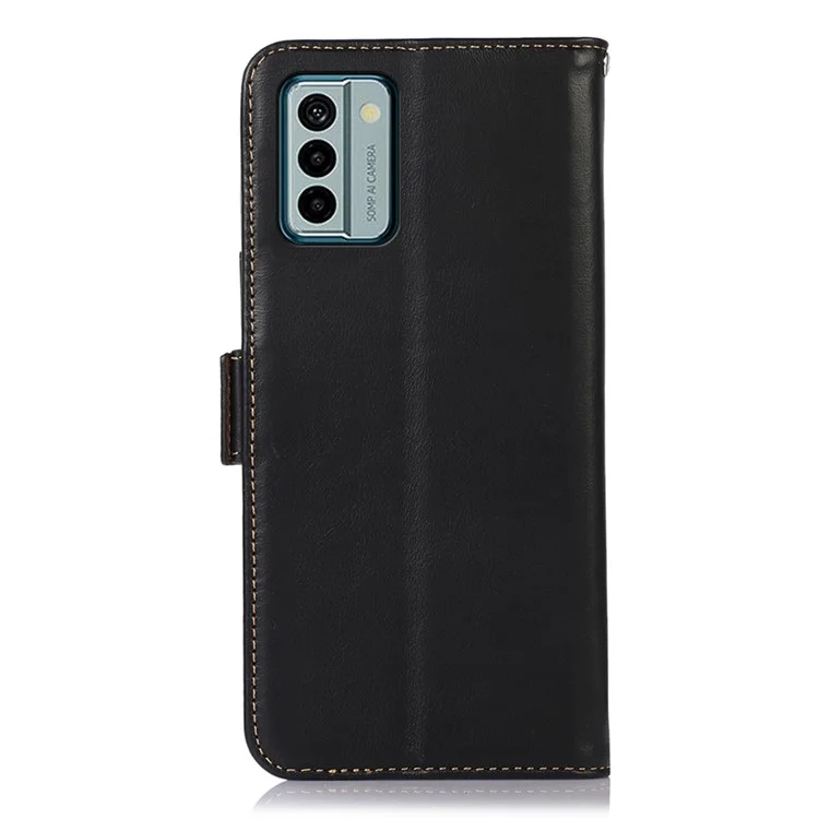 Pour Nokia G22 Genuine Cowhide Leather Phone Case RFID Blocking Wallet Stand Cover - Noir