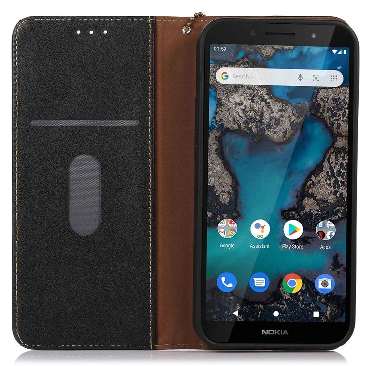 KHAZNEH Para Nokia G22 Flip Stand Phone Case RFID Blocking Wallet Genuine Cow Leather Phone Cover - Preto