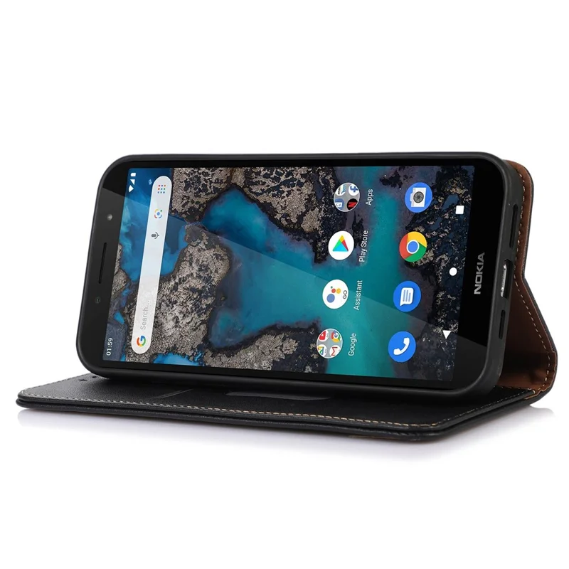 KHAZNEH Para Nokia G22 Flip Stand Phone Case RFID Blocking Wallet Genuine Cow Leather Phone Cover - Preto