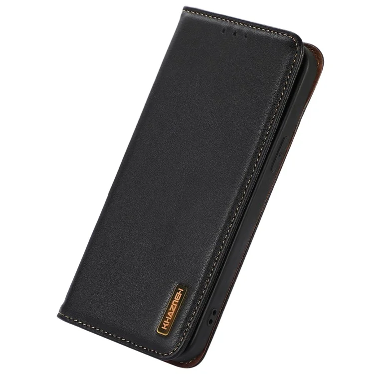 KHAZNEH Para Nokia G22 Flip Stand Phone Case RFID Blocking Wallet Genuine Cow Leather Phone Cover - Preto