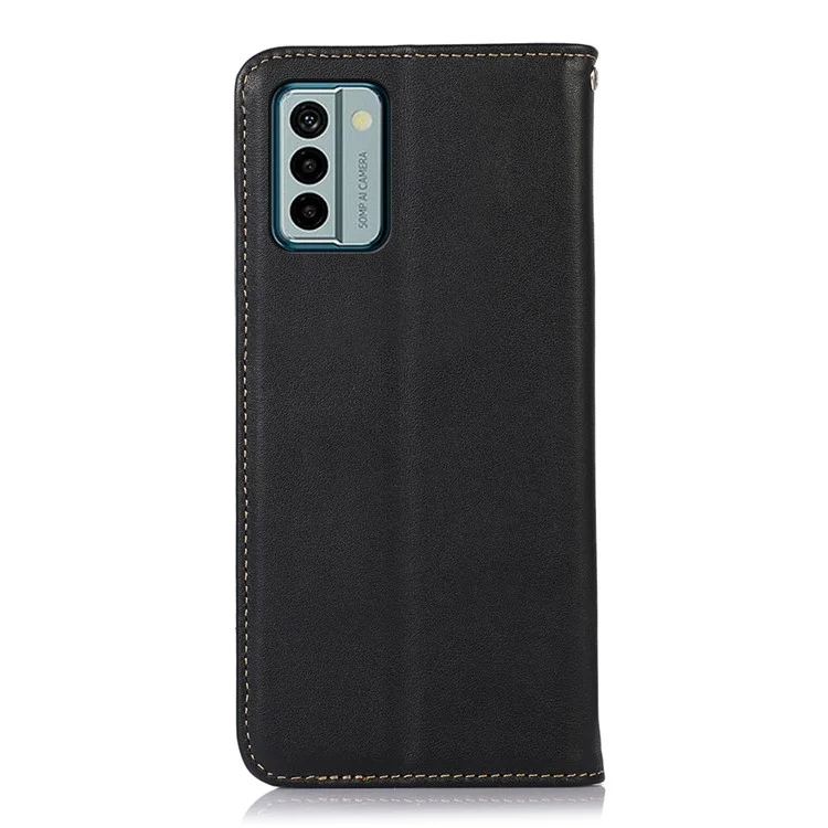 KHAZNEH Para Nokia G22 Flip Stand Phone Case RFID Blocking Wallet Genuine Cow Leather Phone Cover - Preto