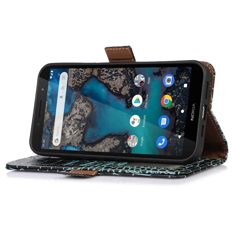 For Nokia G22 RFID Blocking Wallet Phone Case Crocodile Texture Genuine Cow Leather Stand Cover - Green