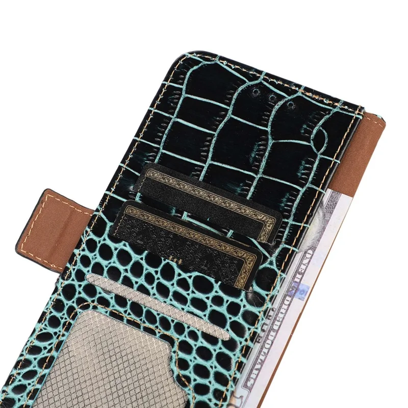 For Nokia G22 RFID Blocking Wallet Phone Case Crocodile Texture Genuine Cow Leather Stand Cover - Green