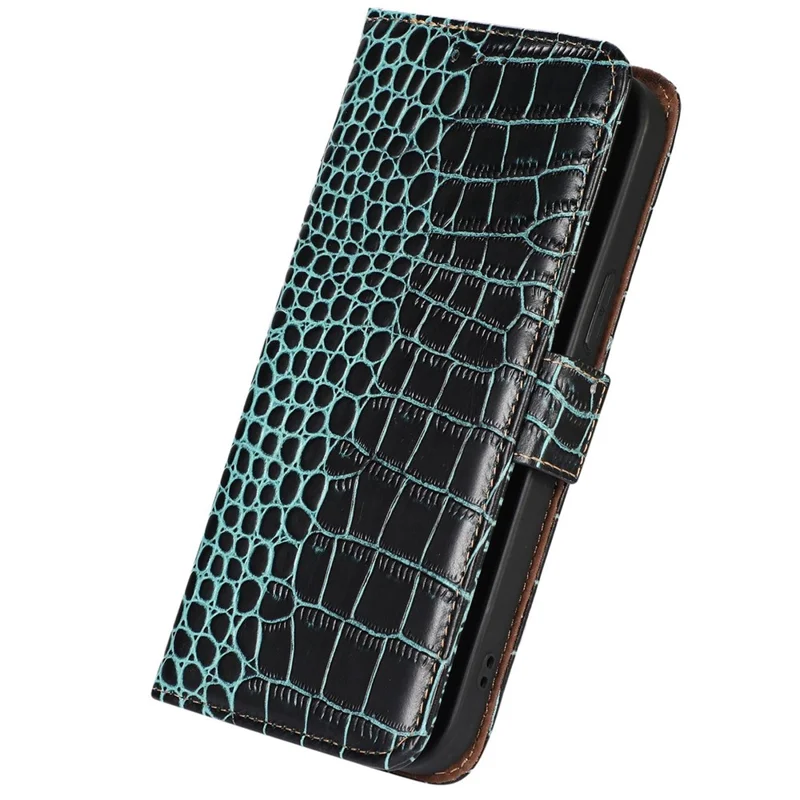 For Nokia G22 RFID Blocking Wallet Phone Case Crocodile Texture Genuine Cow Leather Stand Cover - Green