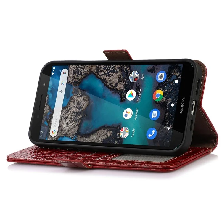 Pour Nokia G22 RFID Blocking Wallet Phone Case Crocodile Texture Genuine Cow Leather Stand Cover - Red