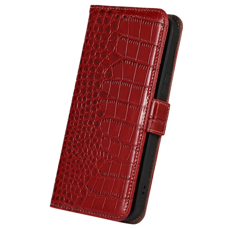 Pour Nokia G22 RFID Blocking Wallet Phone Case Crocodile Texture Genuine Cow Leather Stand Cover - Red