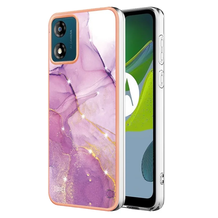 Für Motorola Moto E13 4G YB IMD Serie-2 Marble Pattern Handyhülle Electroplating IMD TPU Abdeckung - Lila 001