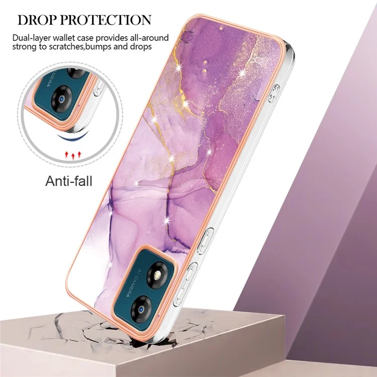 Für Motorola Moto E13 4G YB IMD Serie-2 Marble Pattern Handyhülle Electroplating IMD TPU Abdeckung - Lila 001