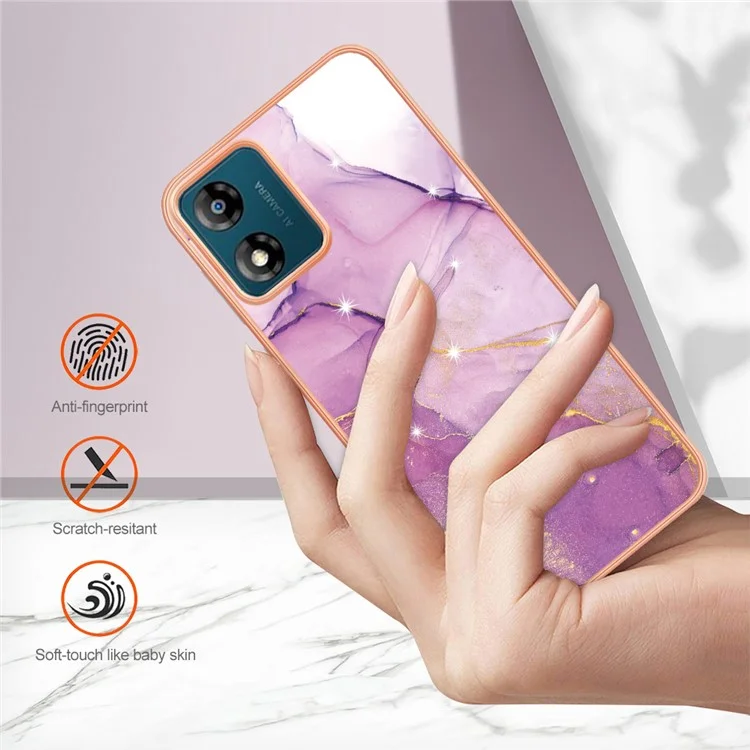Für Motorola Moto E13 4G YB IMD Serie-2 Marble Pattern Handyhülle Electroplating IMD TPU Abdeckung - Lila 001