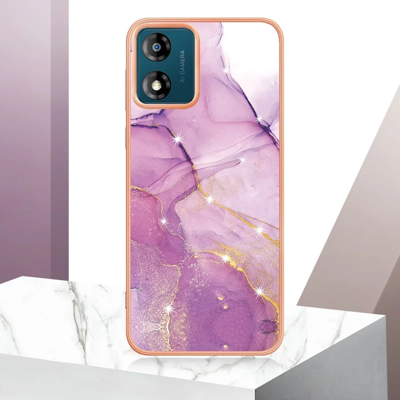 Für Motorola Moto E13 4G YB IMD Serie-2 Marble Pattern Handyhülle Electroplating IMD TPU Abdeckung - Lila 001