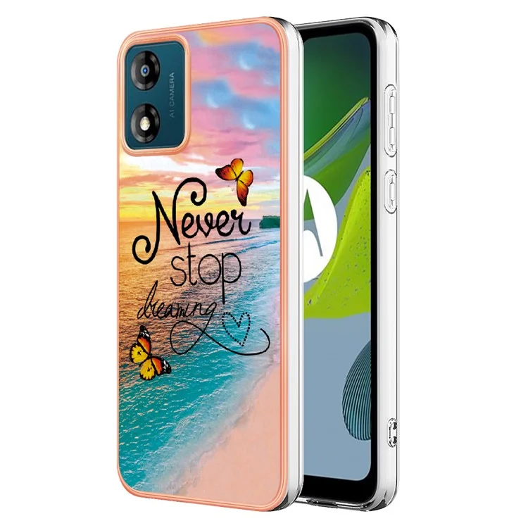 For Motorola Moto E13 4G Case with IMD Marble Flower Pattern TPU Mobile Back Cover - Never Stop Dreaming