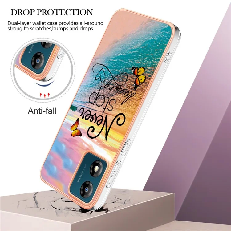 For Motorola Moto E13 4G Case with IMD Marble Flower Pattern TPU Mobile Back Cover - Never Stop Dreaming