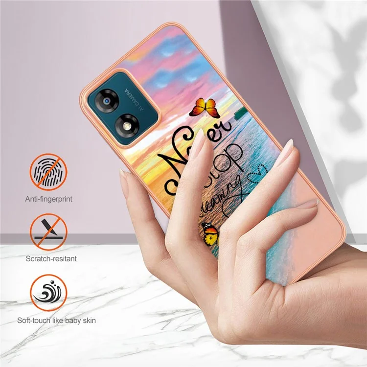 For Motorola Moto E13 4G Case with IMD Marble Flower Pattern TPU Mobile Back Cover - Never Stop Dreaming