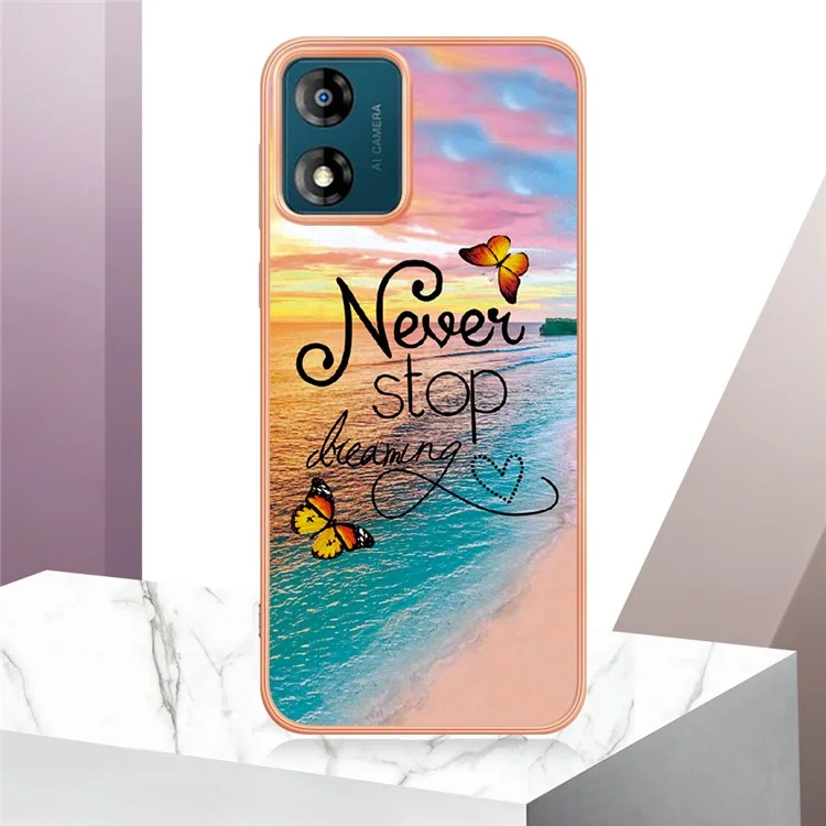 For Motorola Moto E13 4G Case with IMD Marble Flower Pattern TPU Mobile Back Cover - Never Stop Dreaming