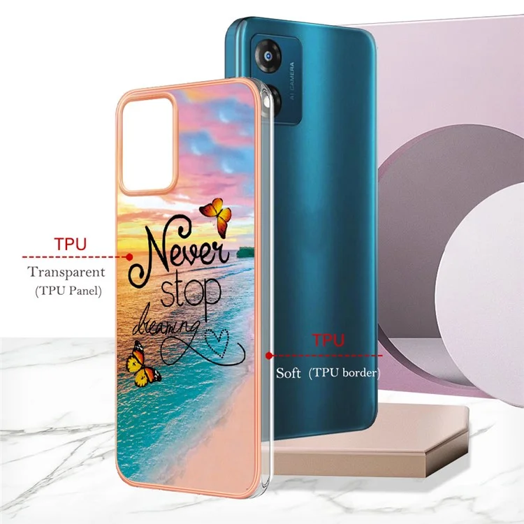 For Motorola Moto E13 4G Case with IMD Marble Flower Pattern TPU Mobile Back Cover - Never Stop Dreaming