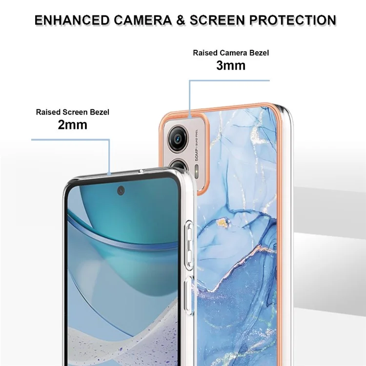 Étui de téléphone YB IMD Series-16 Style E pour Motorola Moto G53 5G / G23 4G / G13 4G IMD Motif Marbre 2.0mm Couverture TPU - Bleu