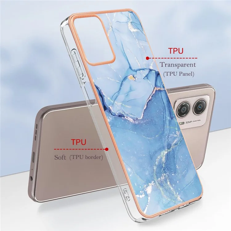 Étui de téléphone YB IMD Series-16 Style E pour Motorola Moto G53 5G / G23 4G / G13 4G IMD Motif Marbre 2.0mm Couverture TPU - Bleu