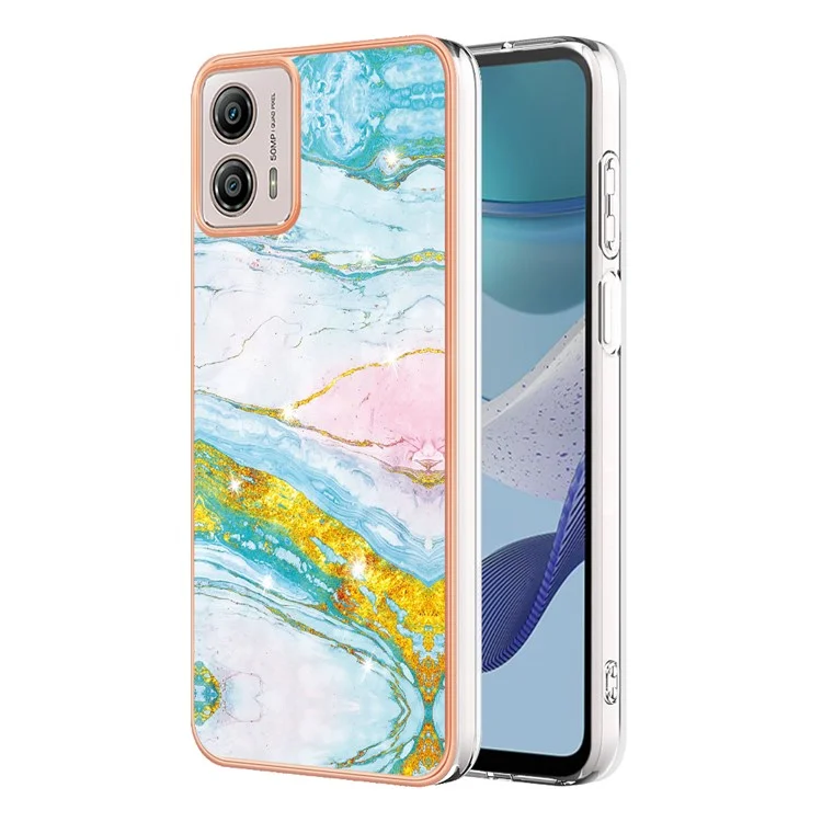 YB IMD Series-2 TPU Coque de téléphone pour Motorola Moto G53 5G / G23 4G / G13 4G Motif marbre IMD Electroplating Housse de téléphone - Vert 004