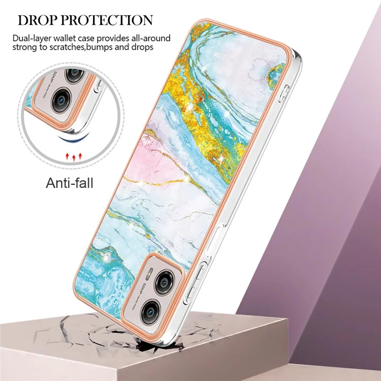 YB IMD Series-2 TPU Coque de téléphone pour Motorola Moto G53 5G / G23 4G / G13 4G Motif marbre IMD Electroplating Housse de téléphone - Vert 004