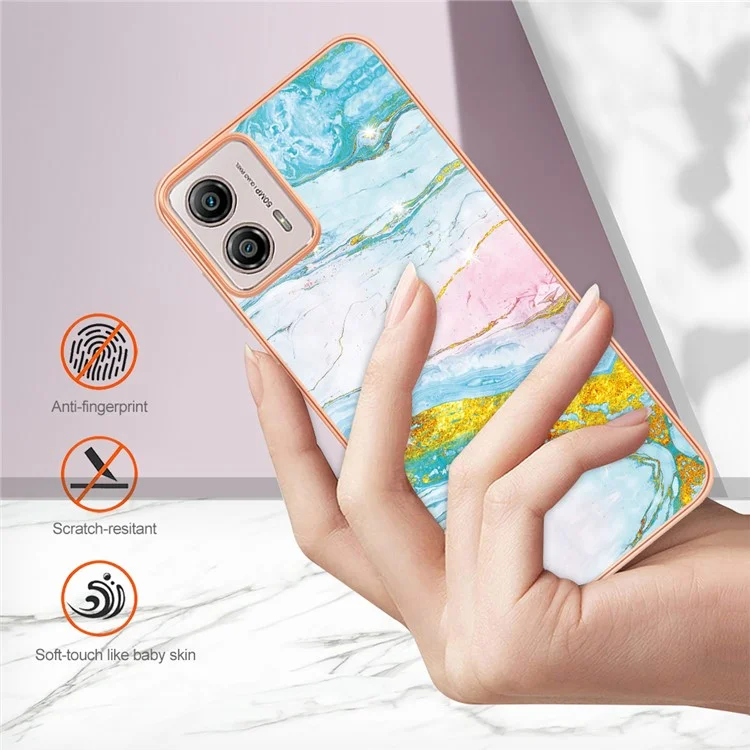 YB IMD Series-2 TPU Coque de téléphone pour Motorola Moto G53 5G / G23 4G / G13 4G Motif marbre IMD Electroplating Housse de téléphone - Vert 004