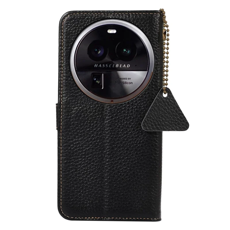 Litchi Texture Cover pour Oppo Find X6, étui portefeuille bloquant RFID en cuir véritable de vache avec support - Noir