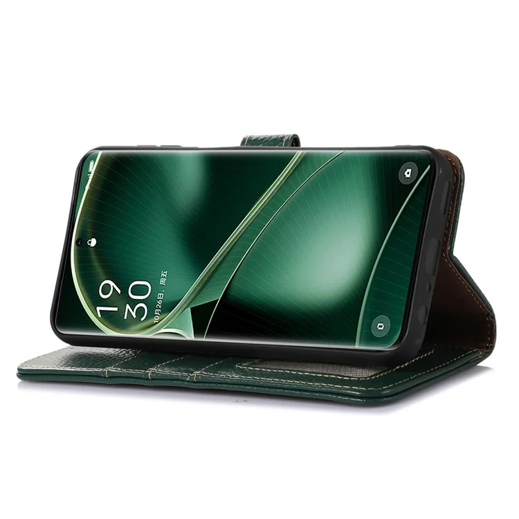Litchi Texture Cover for Oppo Find X6 , RFID Blocking Phone Wallet Case Genuine Cow Leather Stand Shell - Verde