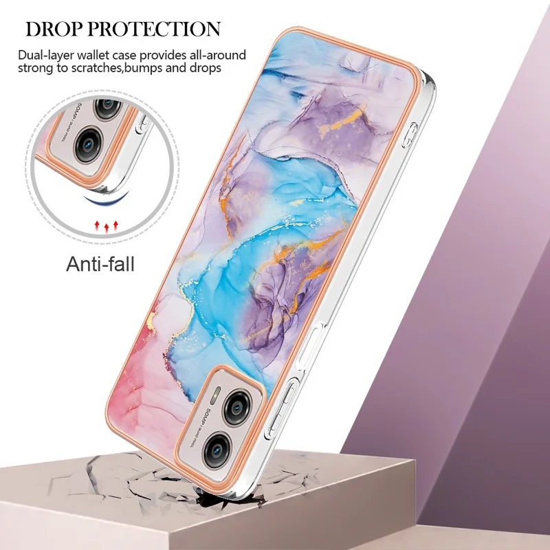 For Motorola Moto G53 5G / G23 4G / G13 4G Case with IMD Marble Flower Pattern TPU Mobile Back Cover - Milky Way Marble Blue