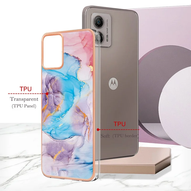 For Motorola Moto G53 5G / G23 4G / G13 4G Case with IMD Marble Flower Pattern TPU Mobile Back Cover - Milky Way Marble Blue