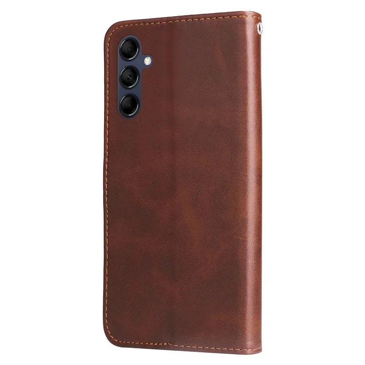 For Samsung Galaxy M14 5G PU Leather Case Zipper Pocket Calf Texture Stand Wallet Phone Cover - Brown