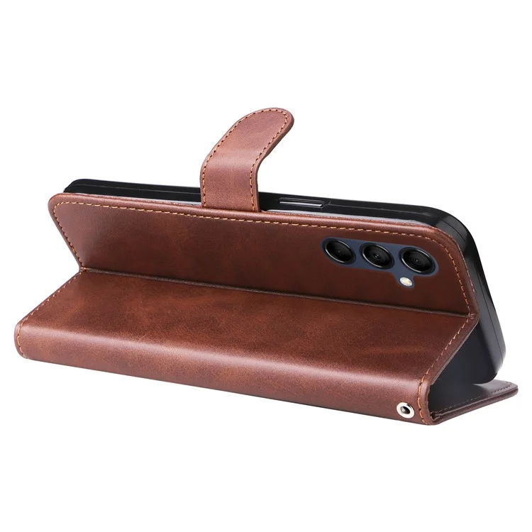 For Samsung Galaxy M14 5G PU Leather Case Zipper Pocket Calf Texture Stand Wallet Phone Cover - Brown