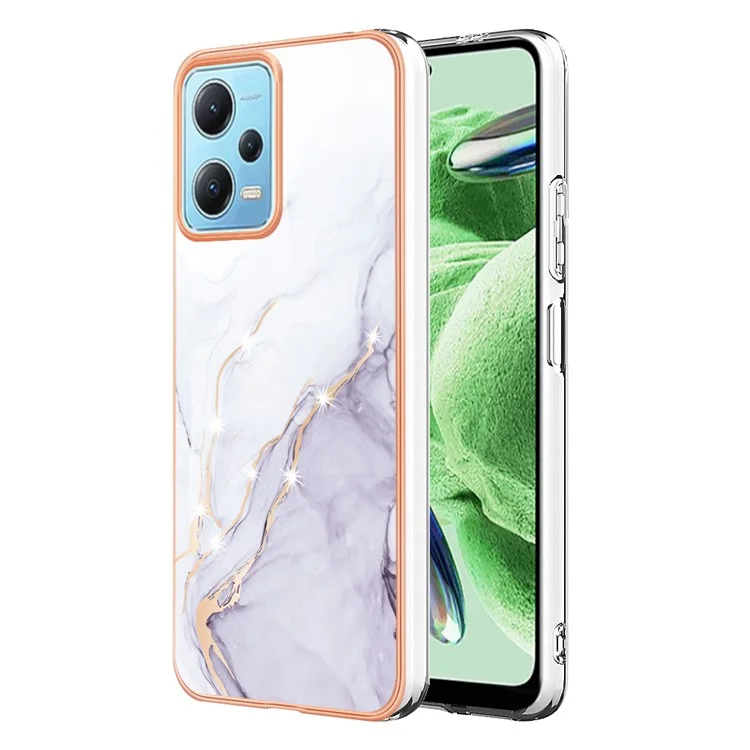 For Xiaomi Poco X5 5G / Redmi Note 12 5G (Global) / (China) / (India) TPU Case with IMD Marble Pattern Electroplated Back Cover - White 006