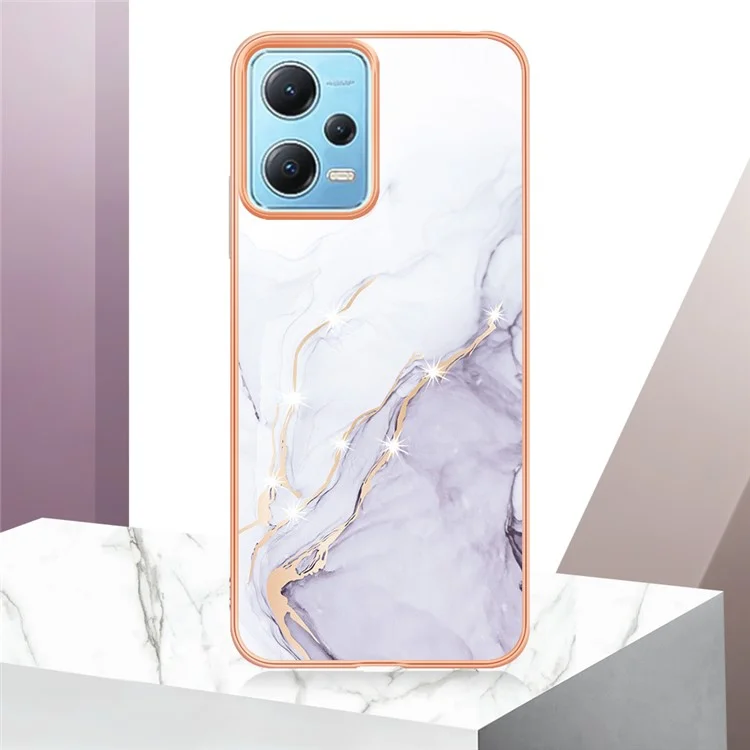 For Xiaomi Poco X5 5G / Redmi Note 12 5G (Global) / (China) / (India) TPU Case with IMD Marble Pattern Electroplated Back Cover - White 006