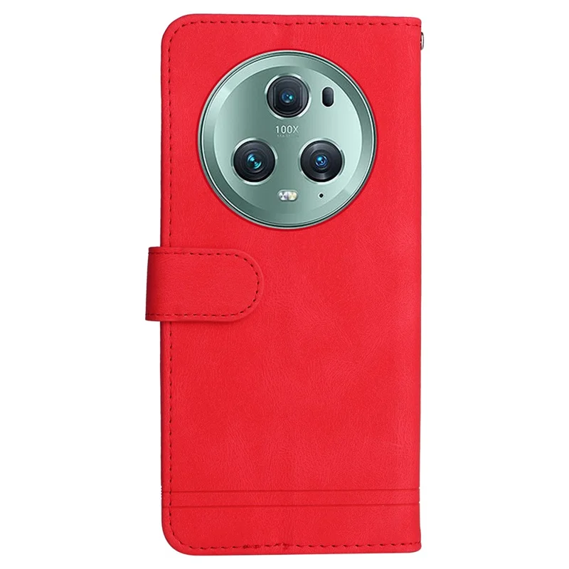 For Honor Magic5 Pro Leather Wallet Cases Skin Touch Phone Cover Stand with Strap - Red