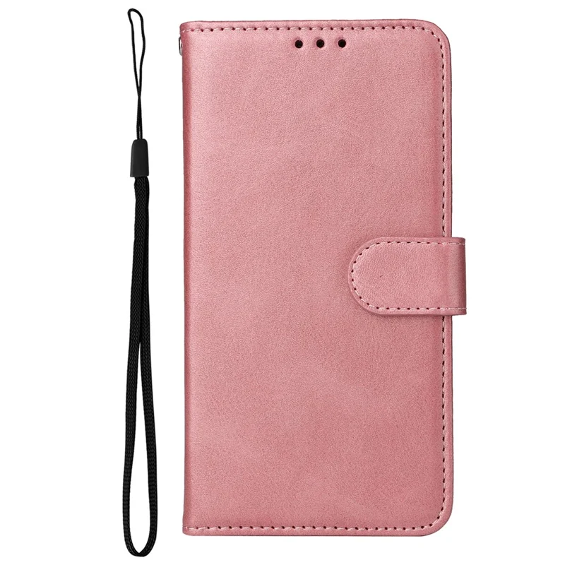 For Honor Magic5 Pro Calf Texture Phone Shell Stand Phone Case Leather Phone Cover with Strap - Rose Gold