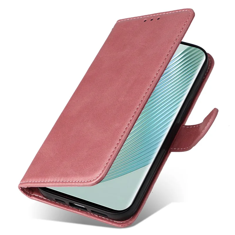 For Honor Magic5 Pro Calf Texture Phone Shell Stand Phone Case Leather Phone Cover with Strap - Rose Gold