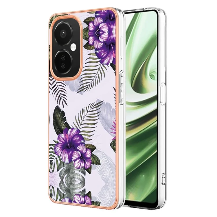 For OnePlus Nord CE 3 Lite 5G / Nord N30 5G Case with IMD Marble Flower Pattern TPU Mobile Back Cover - Purple Flower