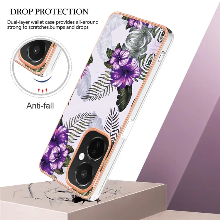 For OnePlus Nord CE 3 Lite 5G / Nord N30 5G Case with IMD Marble Flower Pattern TPU Mobile Back Cover - Purple Flower