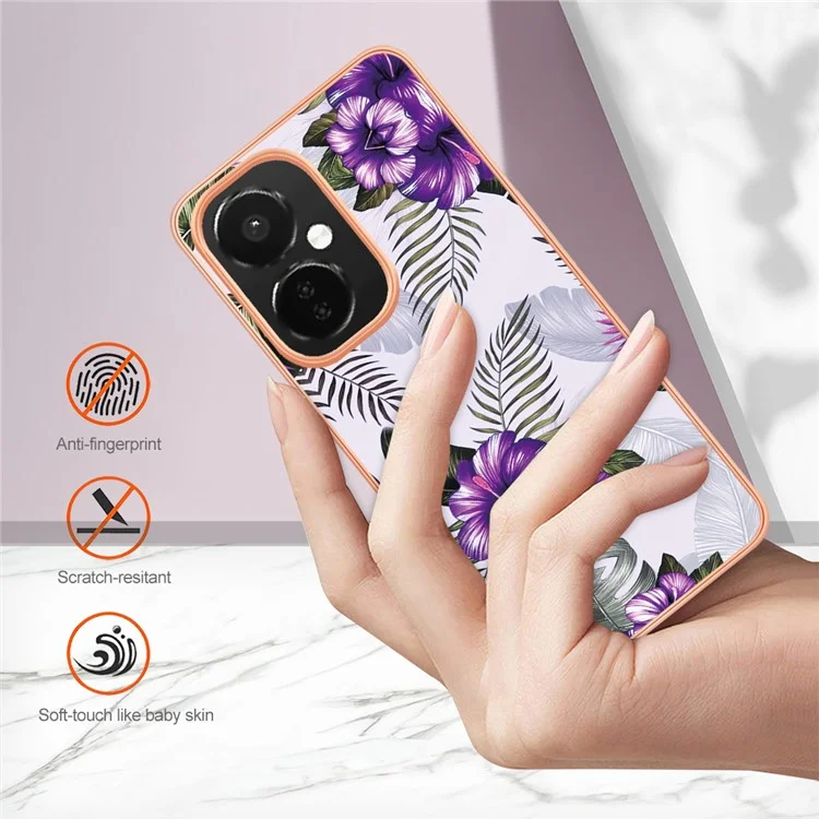 For OnePlus Nord CE 3 Lite 5G / Nord N30 5G Case with IMD Marble Flower Pattern TPU Mobile Back Cover - Purple Flower