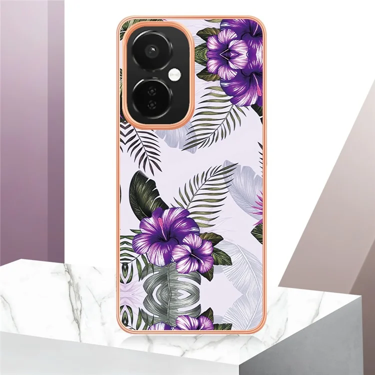 For OnePlus Nord CE 3 Lite 5G / Nord N30 5G Case with IMD Marble Flower Pattern TPU Mobile Back Cover - Purple Flower