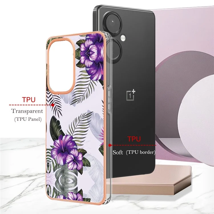 For OnePlus Nord CE 3 Lite 5G / Nord N30 5G Case with IMD Marble Flower Pattern TPU Mobile Back Cover - Purple Flower