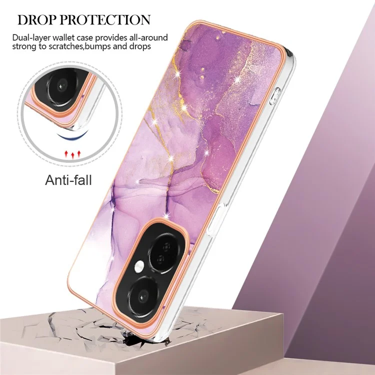 Для OnePlus Nord CE 3 Lite 5G / Nord N30 5G YB IMD Series-2 Мраморный узор IMD TPU Чехол с электрохромной рамкой Чехол для телефона - Фиолетовый 001