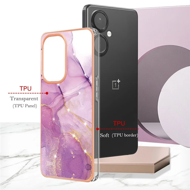 Для OnePlus Nord CE 3 Lite 5G / Nord N30 5G YB IMD Series-2 Мраморный узор IMD TPU Чехол с электрохромной рамкой Чехол для телефона - Фиолетовый 001