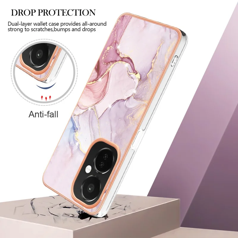 For OnePlus Nord CE 3 Lite 5G / Nord N30 5G TPU Case with IMD Marble Pattern Electroplated Back Cover - Rose Gold 005