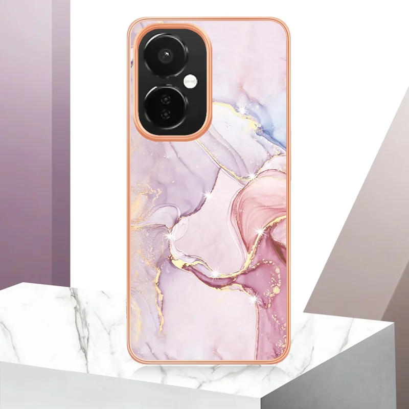 For OnePlus Nord CE 3 Lite 5G / Nord N30 5G TPU Case with IMD Marble Pattern Electroplated Back Cover - Rose Gold 005