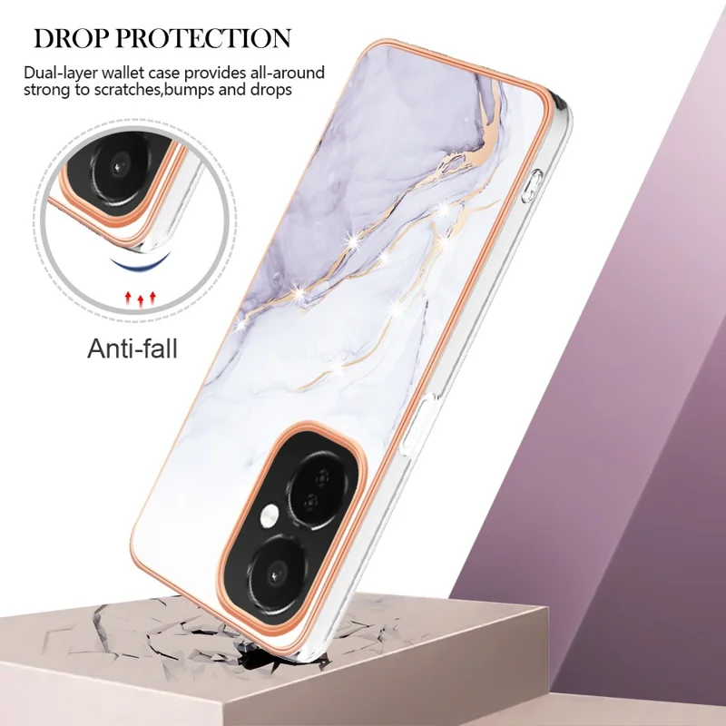 For OnePlus Nord CE 3 Lite 5G / Nord N30 5G TPU Case with IMD Marble Pattern Electroplated Back Cover - White 006