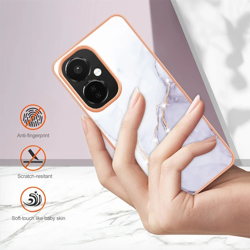 For OnePlus Nord CE 3 Lite 5G / Nord N30 5G TPU Case with IMD Marble Pattern Electroplated Back Cover - White 006