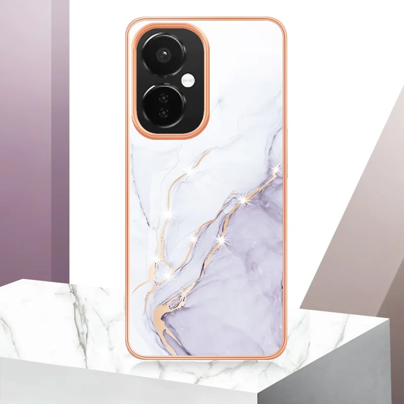 For OnePlus Nord CE 3 Lite 5G / Nord N30 5G TPU Case with IMD Marble Pattern Electroplated Back Cover - White 006