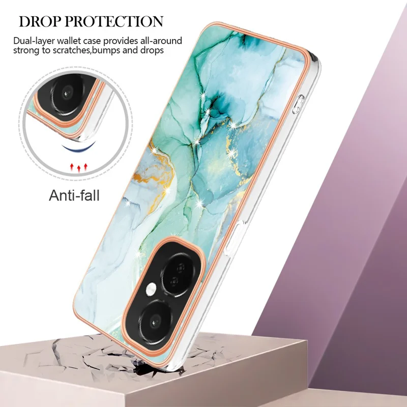 Para OnePlus Nord CE 3 Lite 5G / Nord N30 5G YB IMD Series-2 Marble Pattern IMD TPU Case Electroplating Frame Phone Cover - Verde 003