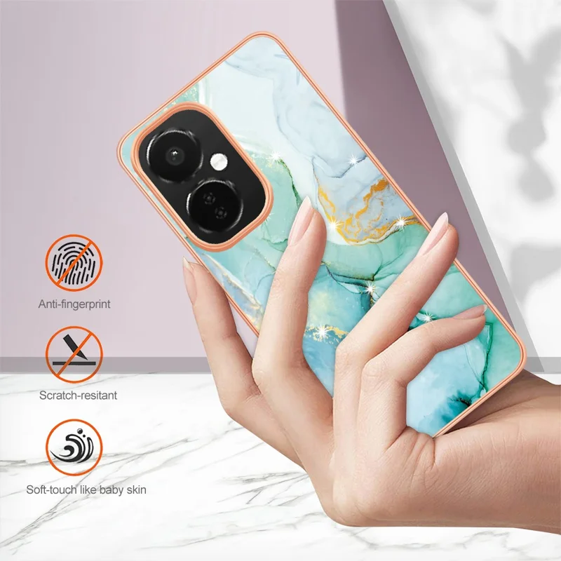 Para OnePlus Nord CE 3 Lite 5G / Nord N30 5G YB IMD Series-2 Marble Pattern IMD TPU Case Electroplating Frame Phone Cover - Verde 003