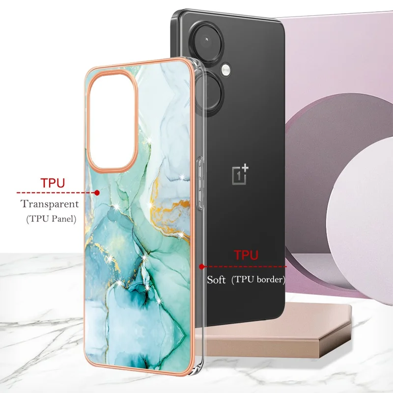 Para OnePlus Nord CE 3 Lite 5G / Nord N30 5G YB IMD Series-2 Marble Pattern IMD TPU Case Electroplating Frame Phone Cover - Verde 003